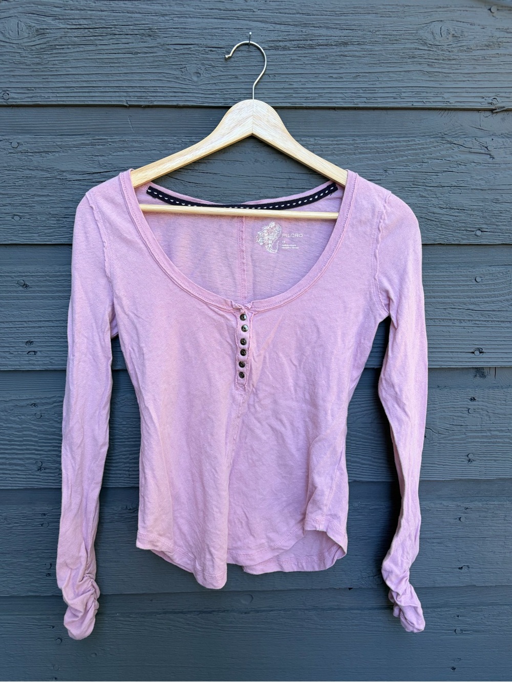 Pilcro Linen Cotton Henley Long Sleeve Anthropologie Pink XS Y2K twilightcore